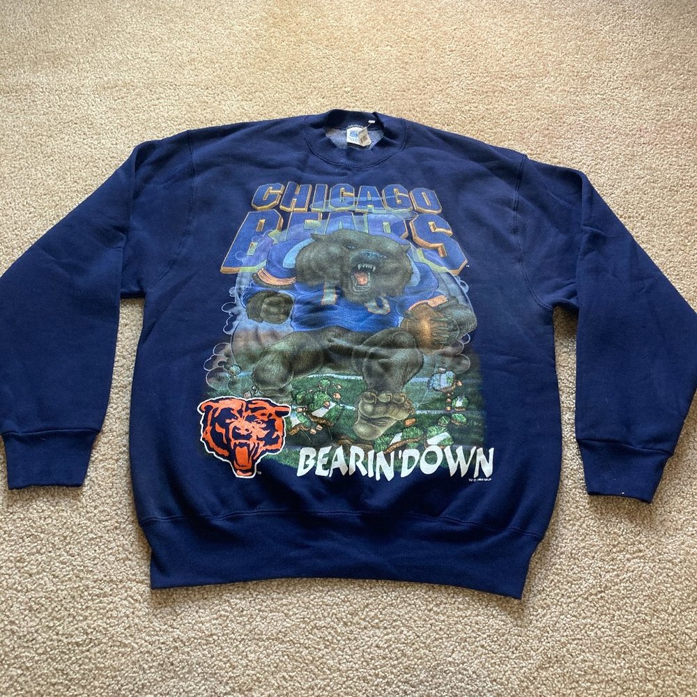 Vintage Chicago Bears Bearin' Down Sweatshirt Hooded Mens Size Large L Blue 1994